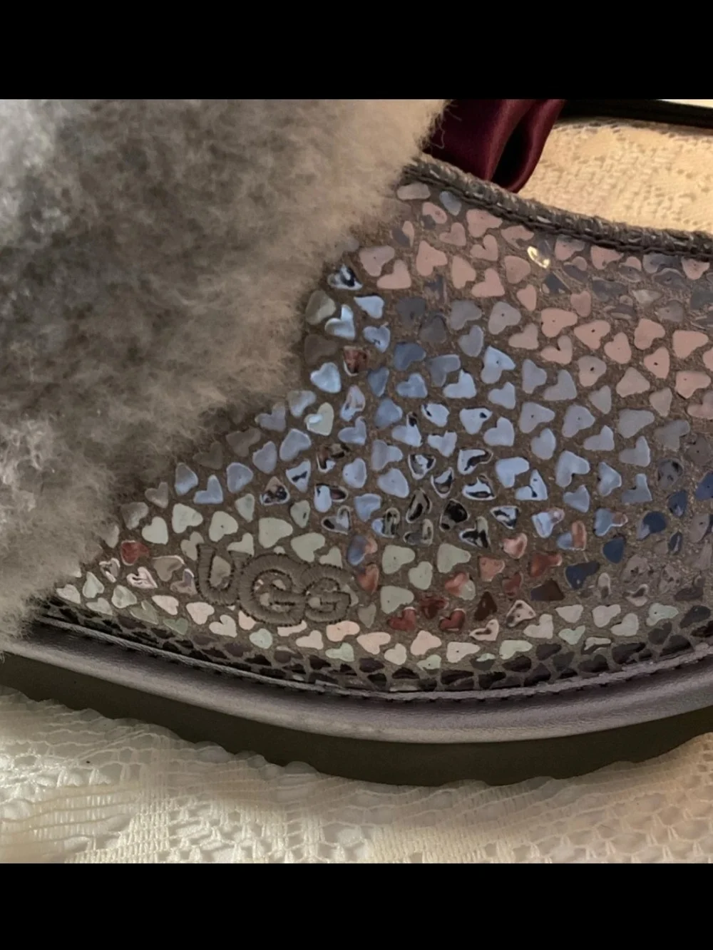 UGG Kids Iridescent Heart Mosaic Slip-On in Gray